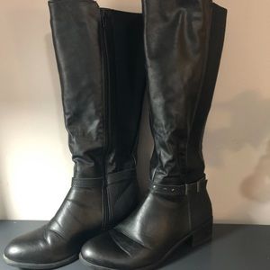 Black Pleather Calf-High Boots 11W